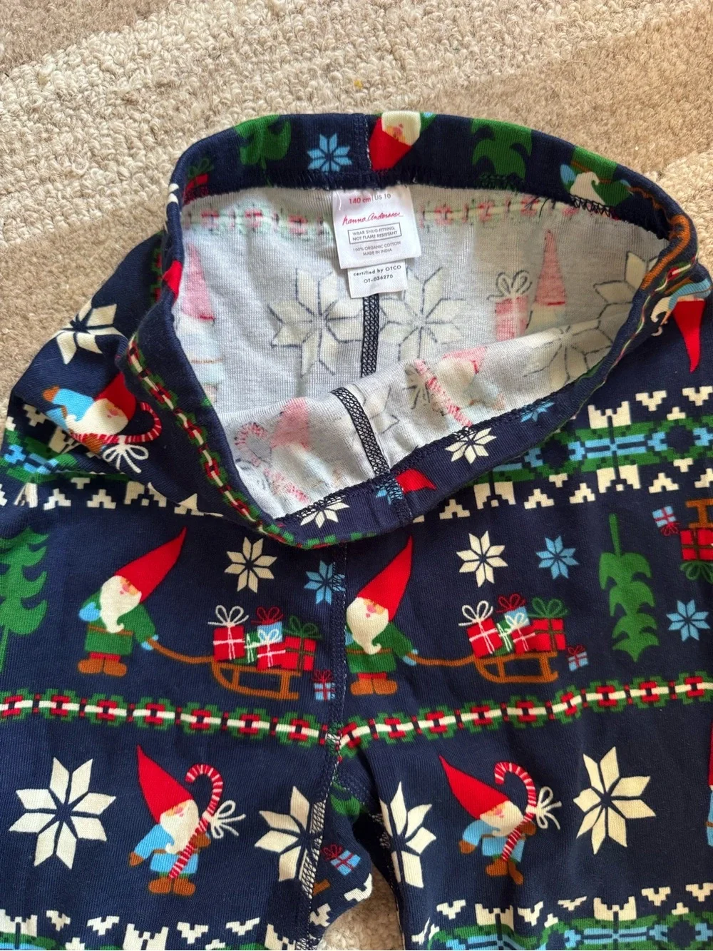 Hanna Andersson Navy Christmas Pajama Set with Red Accents